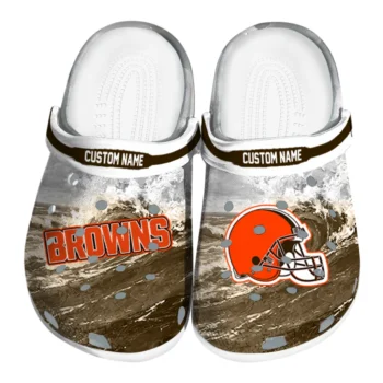 Cleveland Browns Clogs - Personalized Wave Swirl Brown White