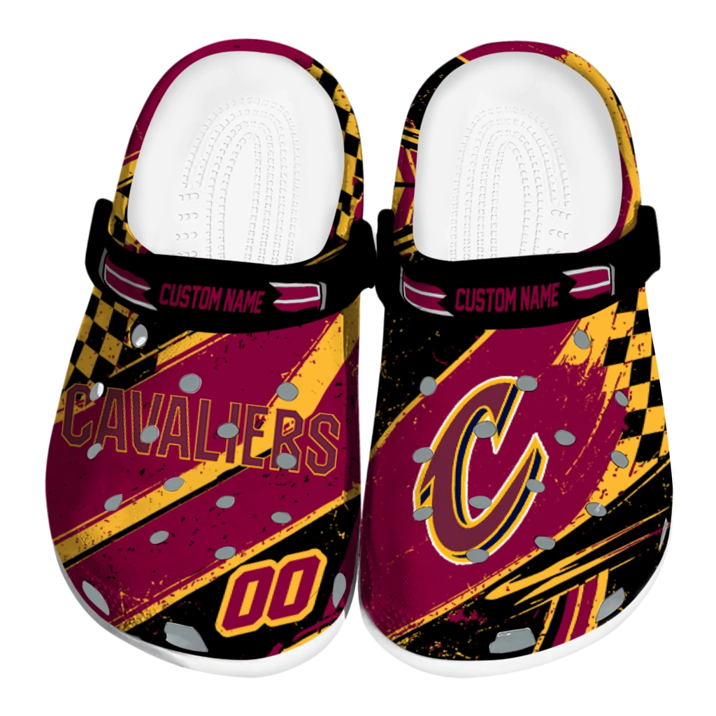 Cleveland Cavaliers Clogs - Personalized Checkered Streaks Wine Black 1 cleveland cavaliers clog custom checkered streaks wine black best selling