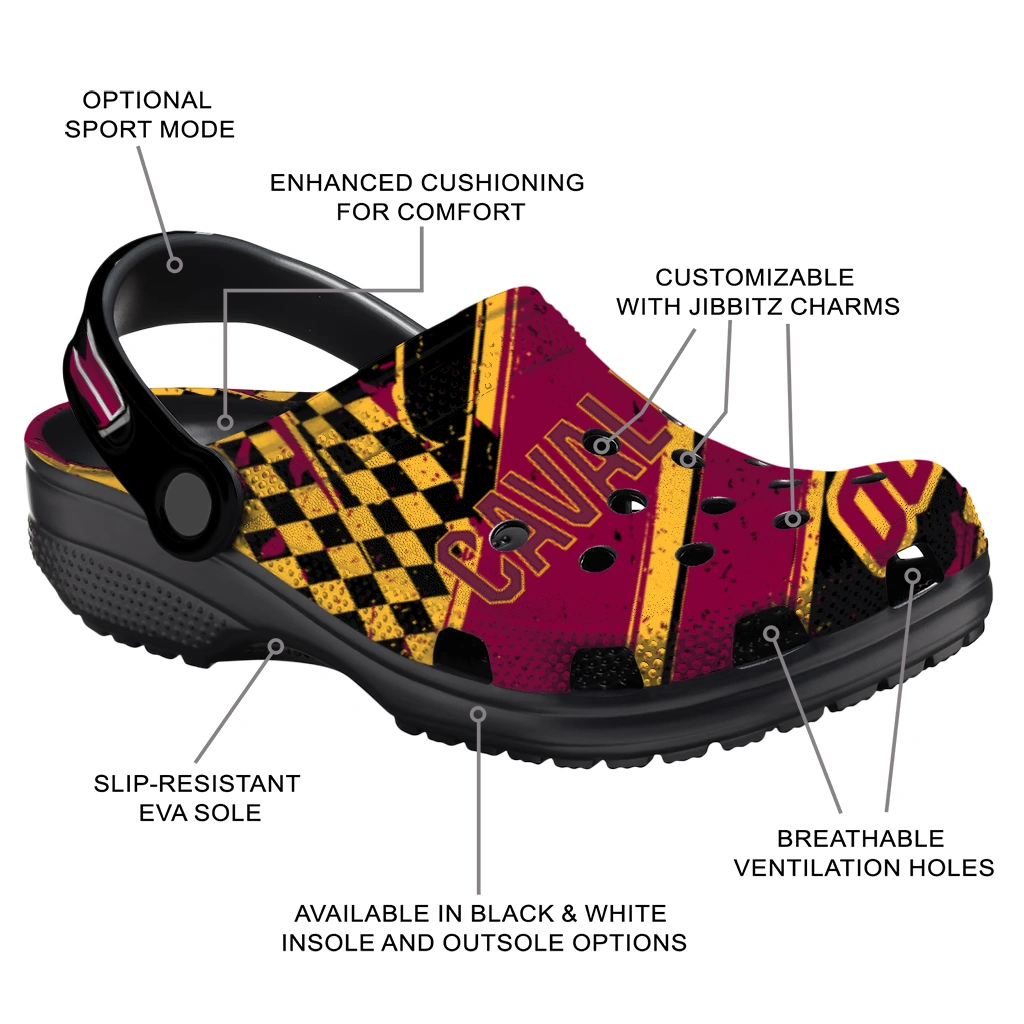 Cleveland Cavaliers Clogs - Personalized Checkered Streaks Wine Black 5