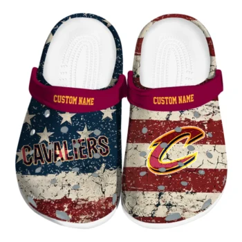 Cleveland Cavaliers Clogs - Custom Distressed Stripes Wine Red Blue