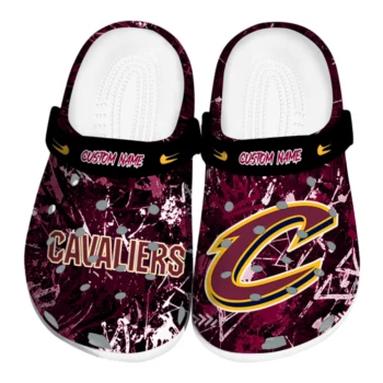 Cleveland Cavaliers Clogs - Personalized Graffiti Burst Wine Black