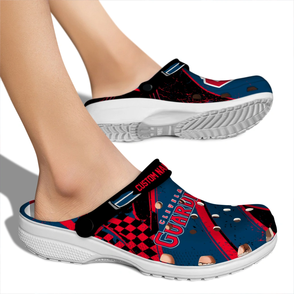 cleveland-guardians-clog-personalized-checkered-streaks-navy-blue-black-fashion-forward.webp