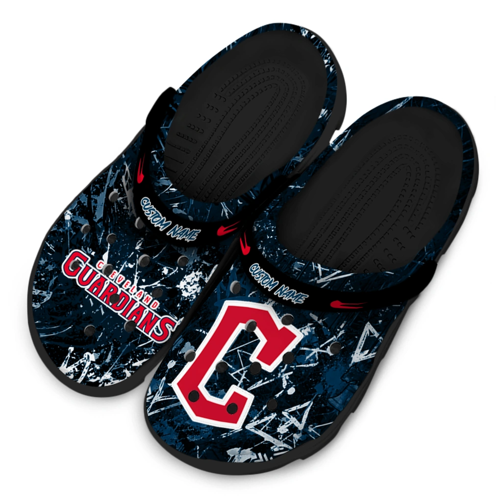 cleveland-guardians-clog-personalized-graffiti-burst-navy-blue-black-latest-model.webp