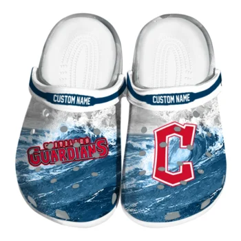 Cleveland Guardians Clogs - Personalized Wave Swirl Navy Blue White