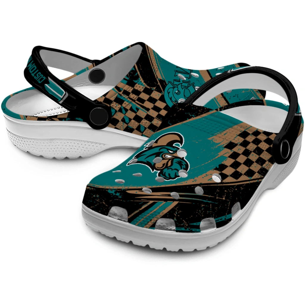 Coastal Carolina Chanticleers Clogs - Custom Checkered Streaks Green Black 3
