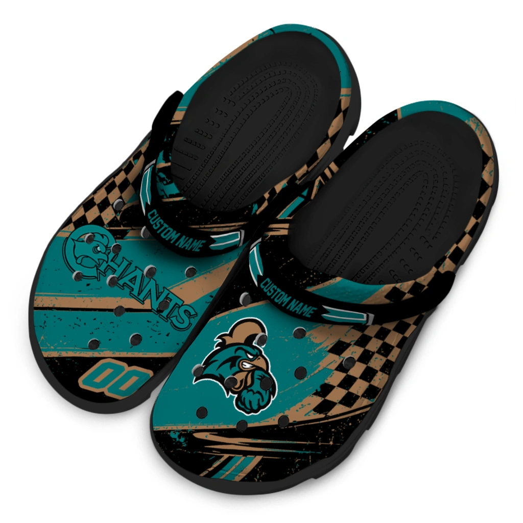 Coastal Carolina Chanticleers Clogs - Custom Checkered Streaks Green Black 4