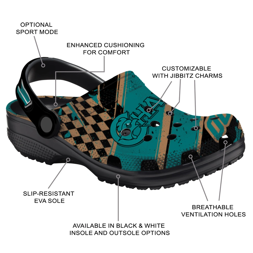 Coastal Carolina Chanticleers Clogs - Custom Checkered Streaks Green Black 5