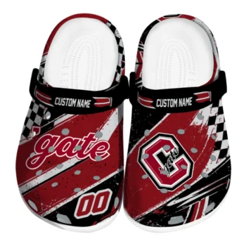 Colgate Raiders Clogs - Customized Checkered Streaks Maroon Black