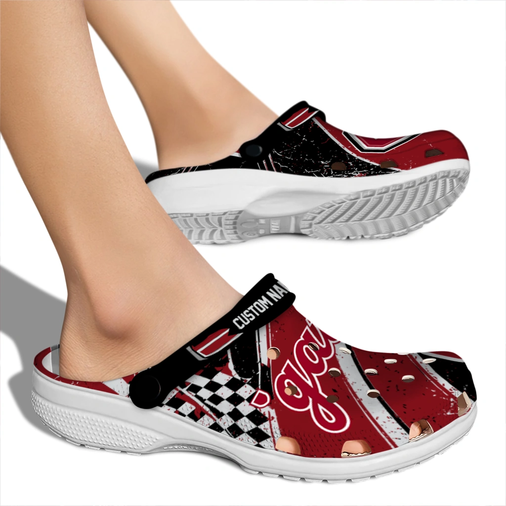 colgate-raiders-clog-customized-checkered-streaks-maroon-black-fashion-forward.webp