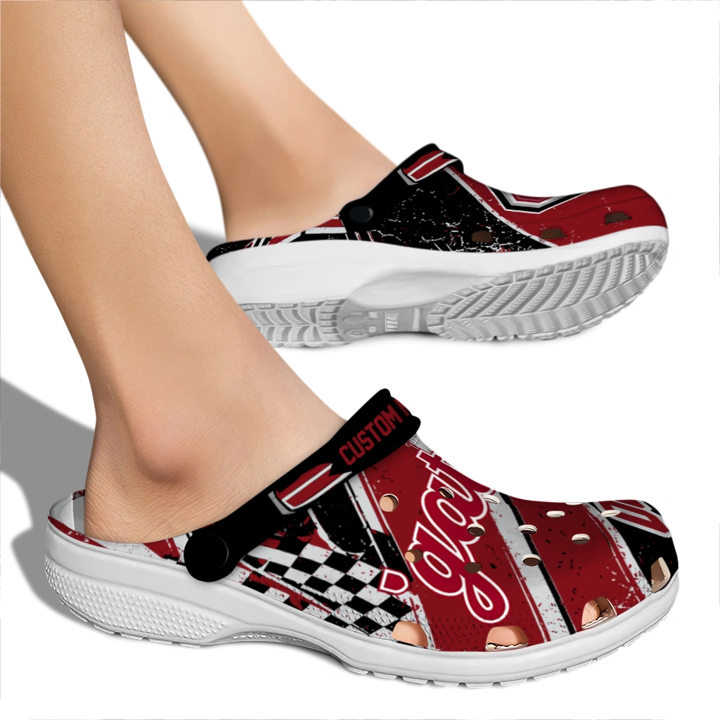 Colgate Raiders Clogs - Customized Checkered Streaks Maroon Black 2