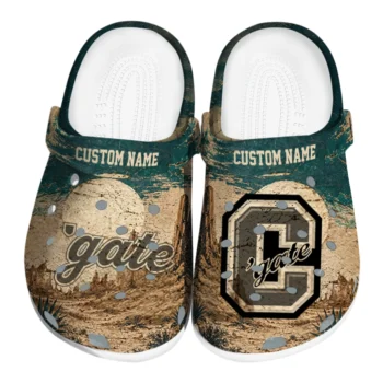 Colgate Raiders Clogs - Personalized Cracked Landscape Fir Green Beige