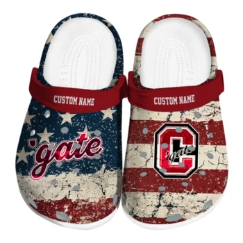 Colgate Raiders Clogs - Personalized Distressed Stripes Maroon Red Blue