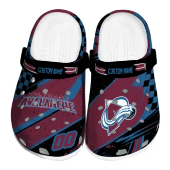 Colorado Avalanche Clogs - Customized Checkered Streaks Burgundy Black