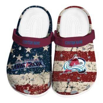 Colorado Avalanche Clogs - Personalized Distressed Stripes Burgundy Red Blue