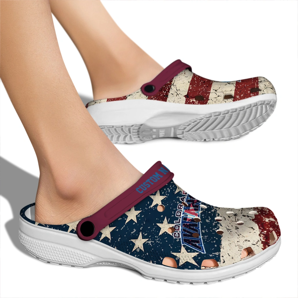 colorado-avalanche-clog-personalized-distressed-stripes-burgundy-red-blue-fashion-forward.webp