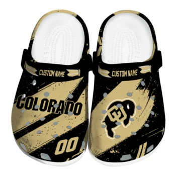 Colorado Buffaloes Clogs - Personalized Checkered Streaks Gold Black
