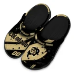 Colorado Buffaloes Clogs – Personalized Checkered Streaks Gold Black 1