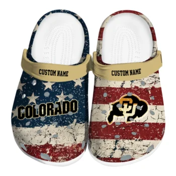 Colorado Buffaloes Clogs - Custom Distressed Stripes Gold Red Blue