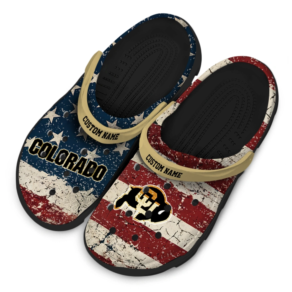 colorado-buffaloes-clog-custom-distressed-stripes-gold-red-blue-latest-model.webp
