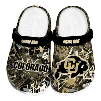Colorado Buffaloes Clogs - Personalized Graffiti Burst Gold Black