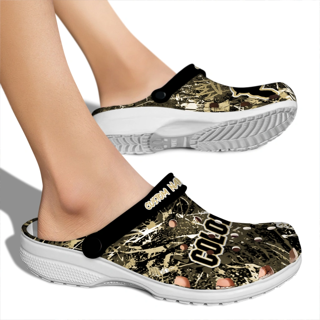 colorado-buffaloes-clog-personalized-graffiti-burst-gold-black-fashion-forward.webp