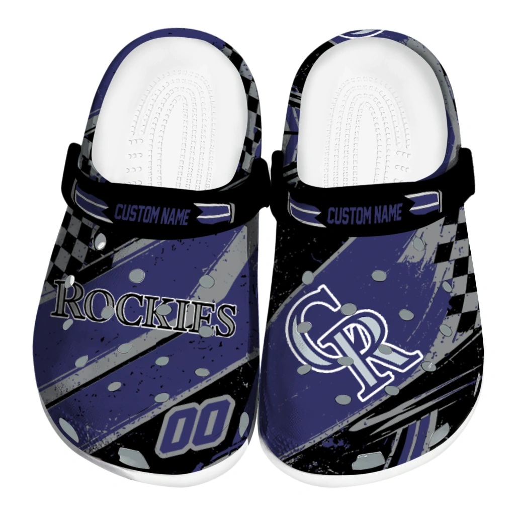 Colorado Rockies Clogs - Customized Circuit Geometry Blue Black 1 colorado rockies clog customized checkered streaks blue black best selling 2
