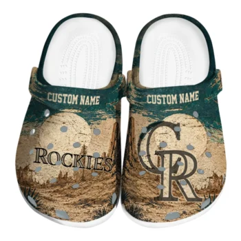 Colorado Rockies Clogs - Customized Cracked Landscape Fir Green Beige