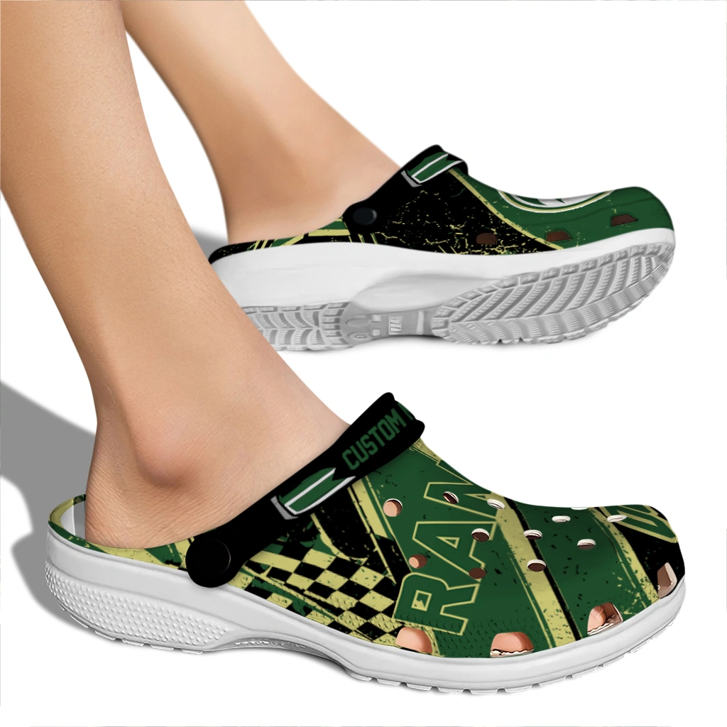 Colorado State Rams Clogs - Custom Checkered Streaks Green Black 2