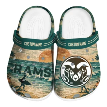 Colorado State Rams Clogs - Personalized Wave Scene Fir Green