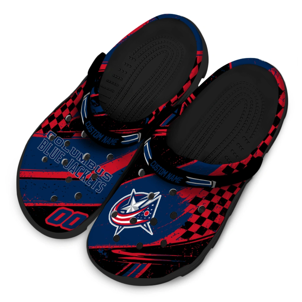 Columbus Blue Jackets Clogs - Custom Circuit Geometry Navy Blue Black 4