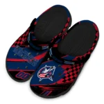 Columbus Blue Jackets Clogs – Personalized Checkered Streaks Navy Blue Black 1