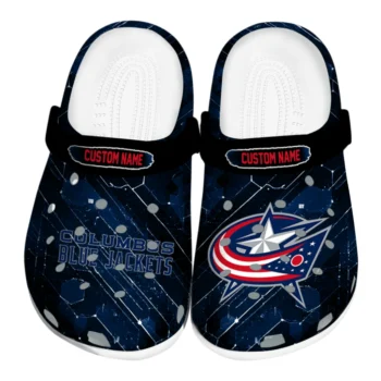 Columbus Blue Jackets Clogs - Custom Circuit Geometry Navy Blue Black
