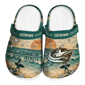 Columbus Blue Jackets Clogs - Customized Wave Scene Fir Green