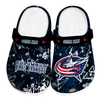 Columbus Blue Jackets Clogs - Personalized Graffiti Burst Navy Blue Black