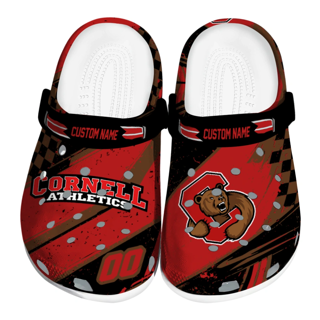 Cornell Big Red Clogs - Personalized Checkered Streaks Red Black 1 cornell big red clog custom checkered streaks red black best selling