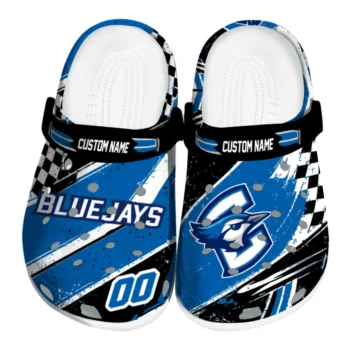 Creighton Bluejays Clogs - Customized Checkered Streaks Blue Black