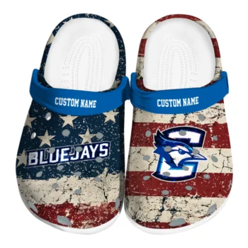Creighton Bluejays Clogs - Personalized Distressed Stripes Blue Red Blue