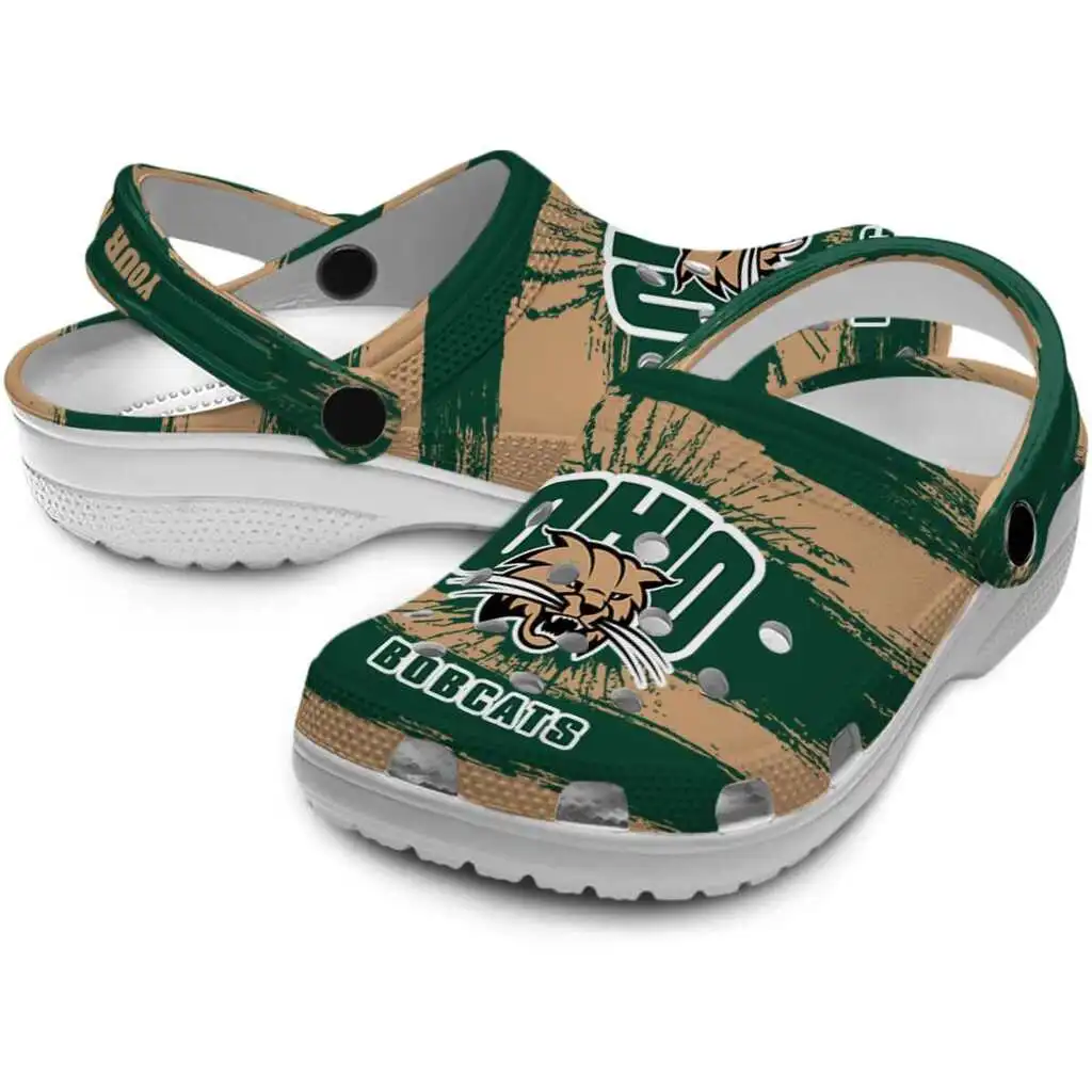 Custom Ohio Bobcats Clogs Paint Splatter Graphics High Quality Custom Ohio Bobcats Clogs Paint Splatter Graphics High Quality