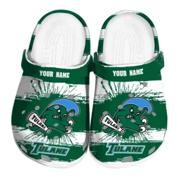 Custom Tulane Green Wave Clogs Paint Splatter Graphics Best Selling