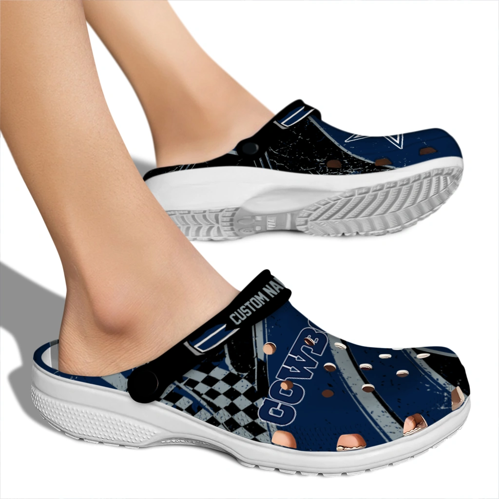 dallas-cowboys-clog-custom-checkered-streaks-blue-black-fashion-forward.webp