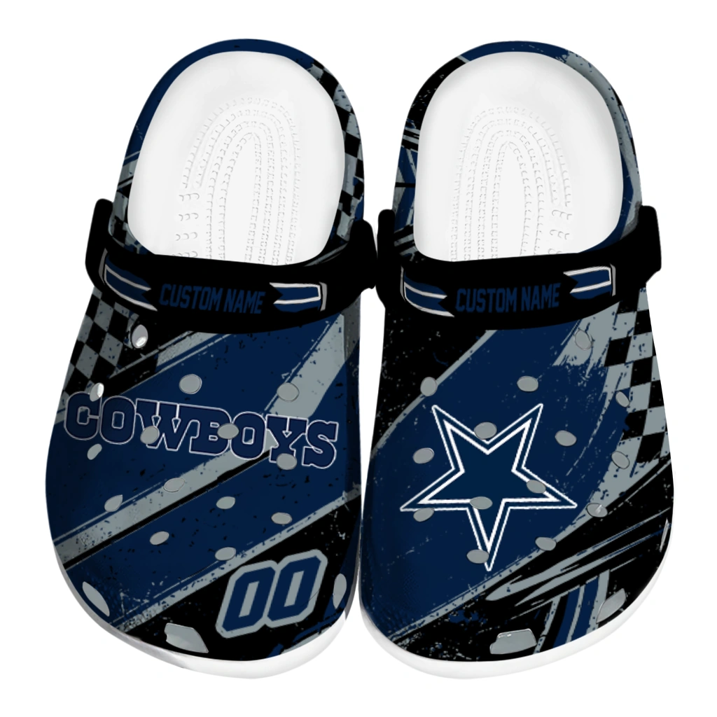 Dallas Cowboys Clogs - Custom Checkered Streaks Blue Black 1 dallas cowboys clog customized checkered streaks blue black best selling