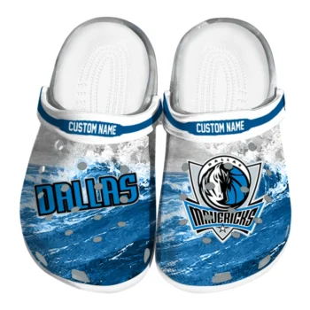 Dallas Mavericks Clogs - Custom Wave Swirl Blue White