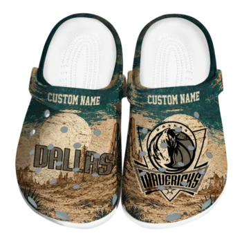 Dallas Mavericks Clogs - Customized Cracked Landscape Fir Green Beige
