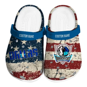 Dallas Mavericks Clogs - Customized Distressed Stripes Blue Red Blue
