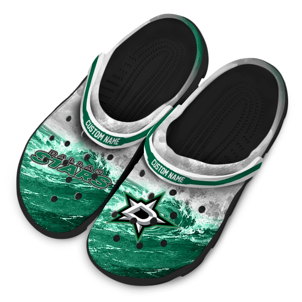dallas-stars-clog-custom-wave-swirl-green-white-latest-model.webp