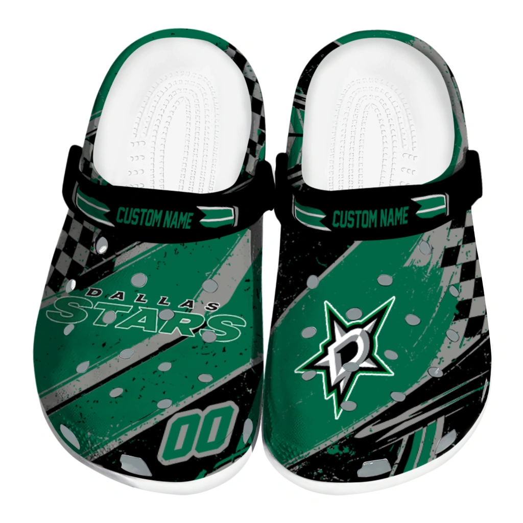 Dallas Stars Clogs - Customized Circuit Geometry Green Black 1 dallas stars clog customized checkered streaks green black best selling 1