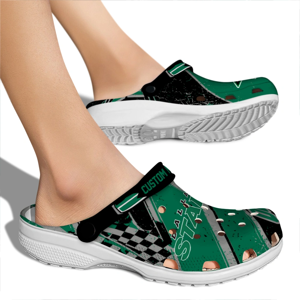 Dallas Stars Clogs - Custom Checkered Streaks Green Black 2