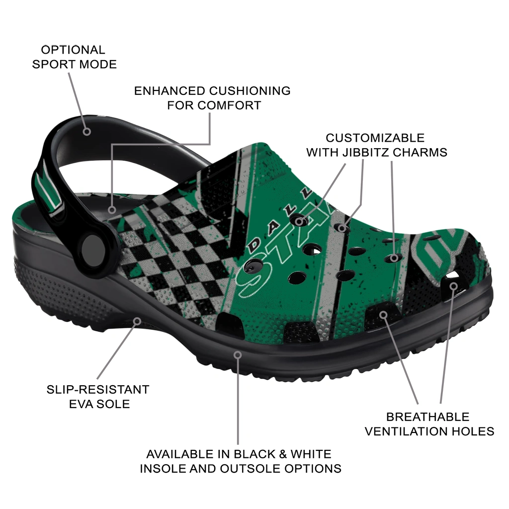 Dallas Stars Clogs - Customized Circuit Geometry Green Black 5