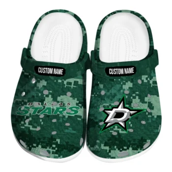 Dallas Stars Clogs - Customized Digital Camo Green