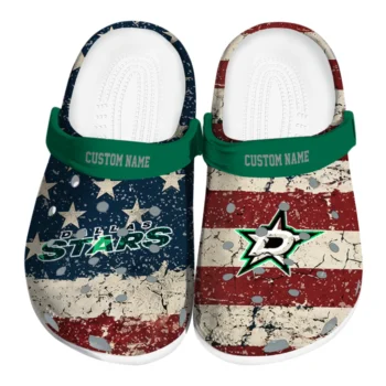 Dallas Stars Clogs - Customized Distressed Stripes Green Red Blue